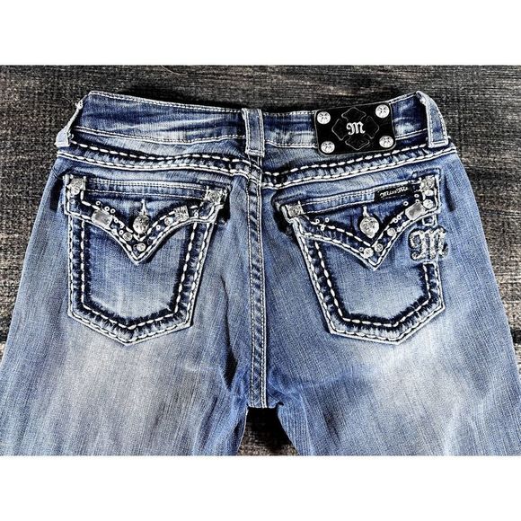 Miss Me Jeans Miss Me Skinny Denim Bootcut Jeans Gems Big Stitch
